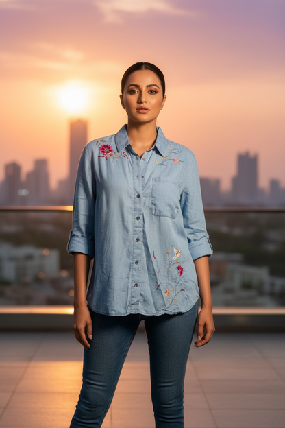 Embroidered Denim Shirt