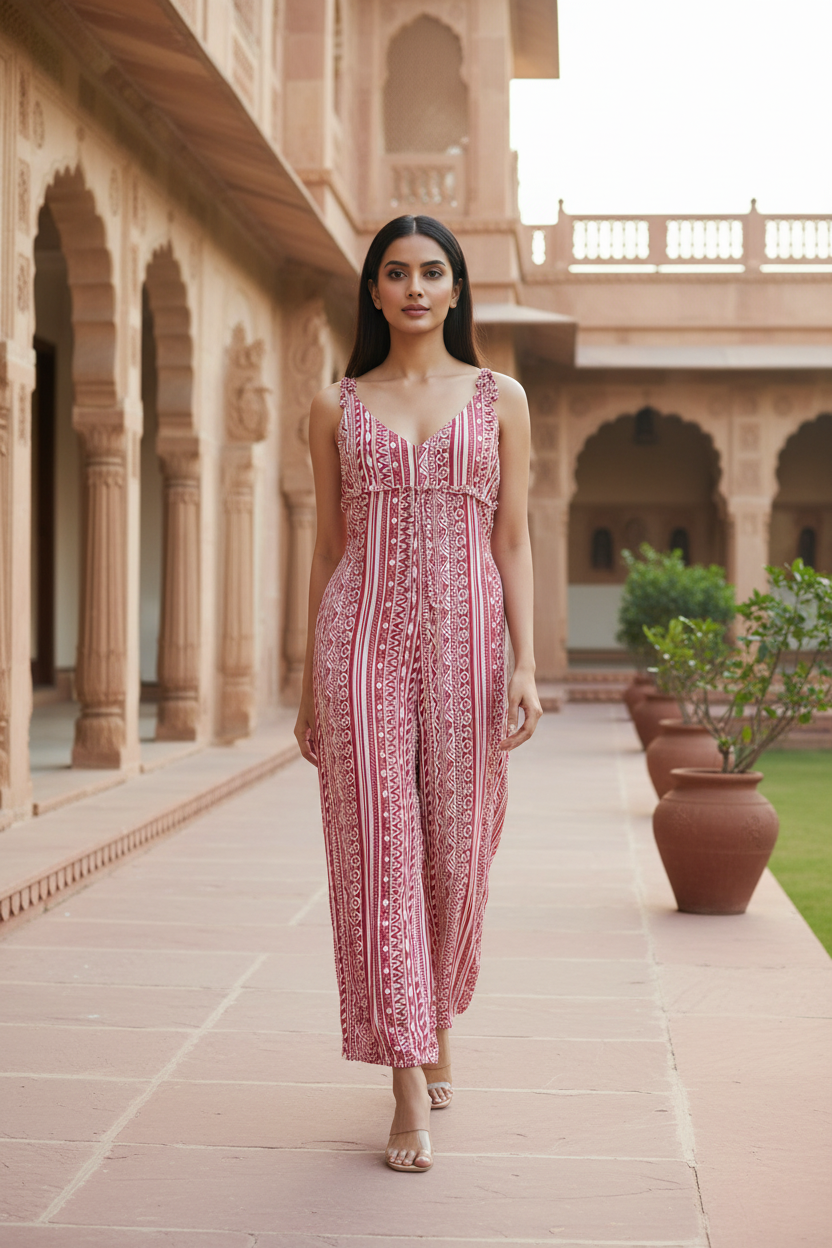 Red Printed Jumpsuit