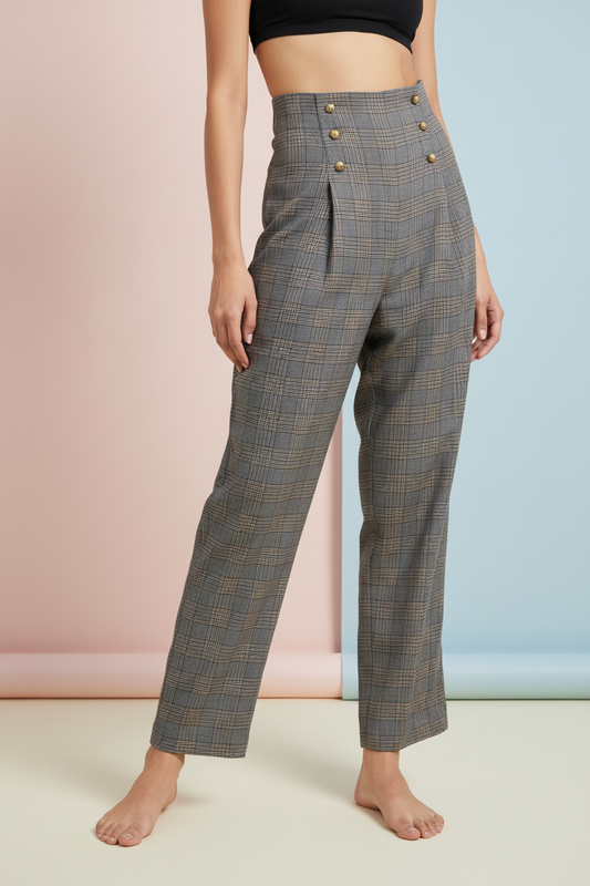 High Waist Check Pants