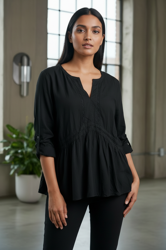 Black Schiffli Work Top