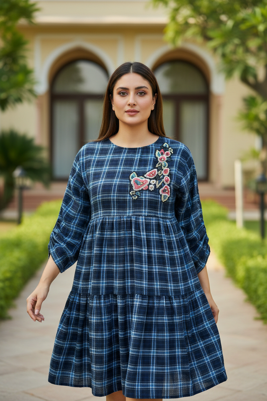 Blue Check Short Dress