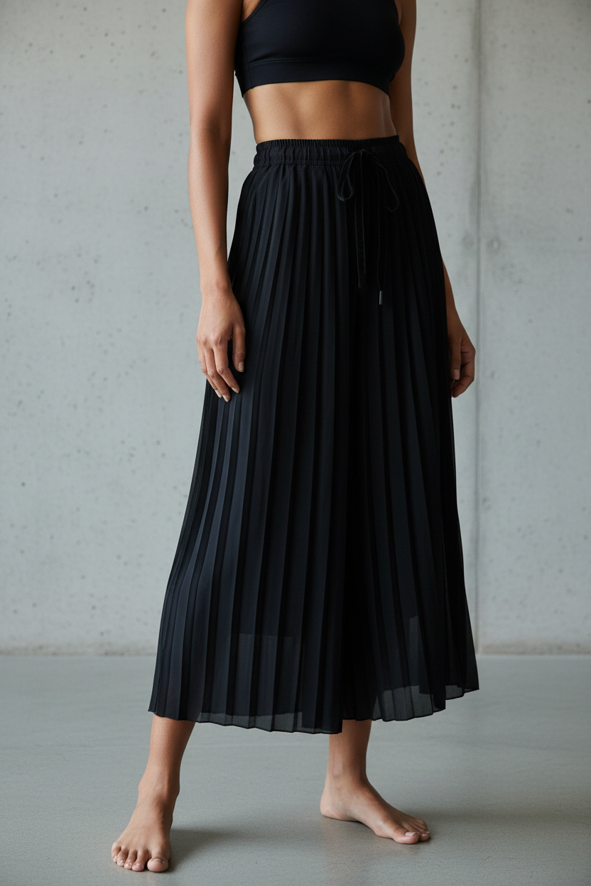 Black Pleated Long Skirt