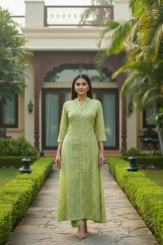 Yellow Floral Printed Kurta