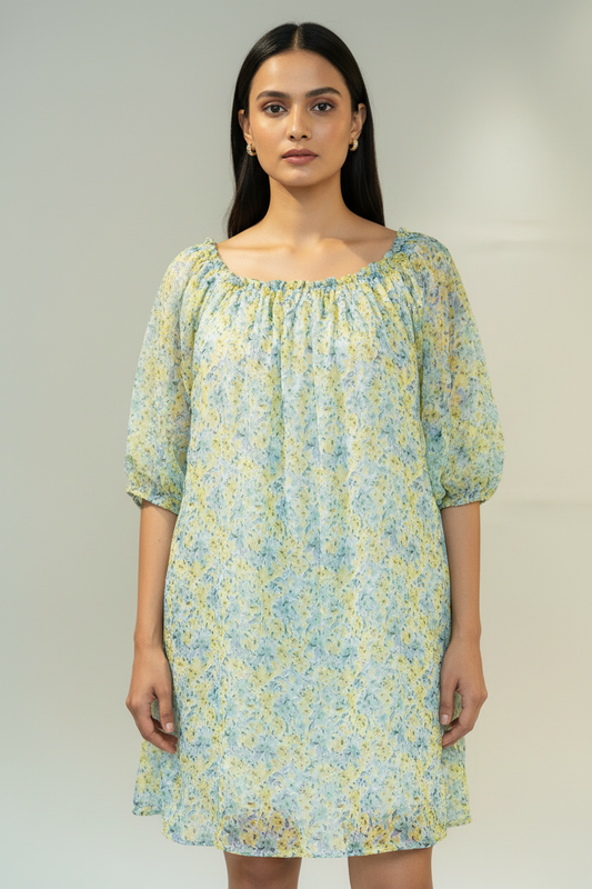 Green Short Printed Dress