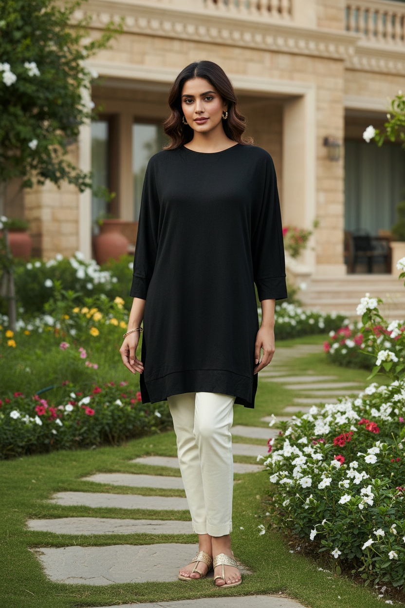 Long Black Cotton Sweatshirt