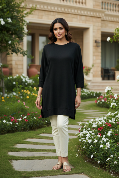 Long Black Cotton Sweatshirt