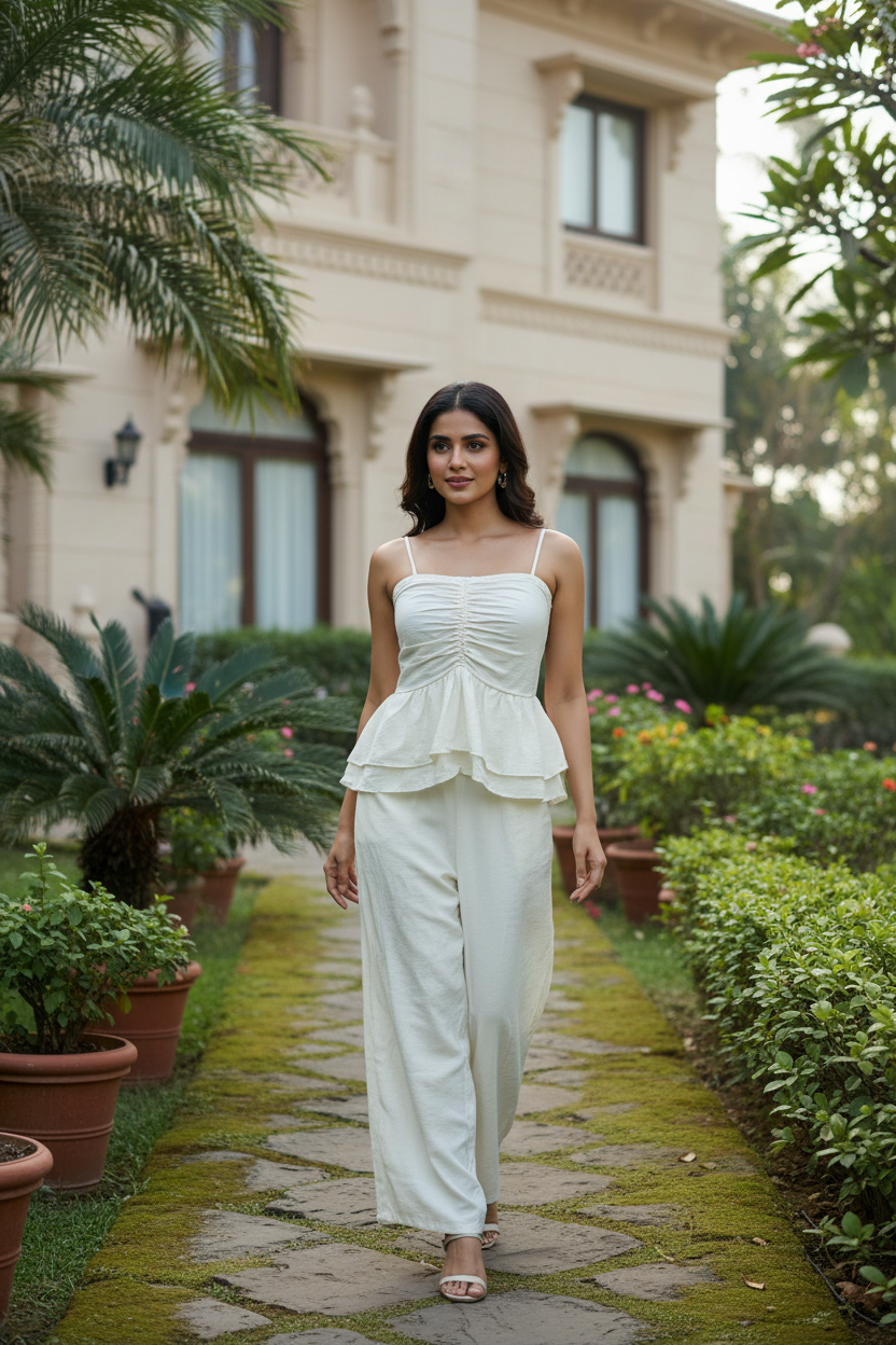 White Peplum Co ord Set