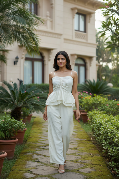 White Peplum Co ord Set