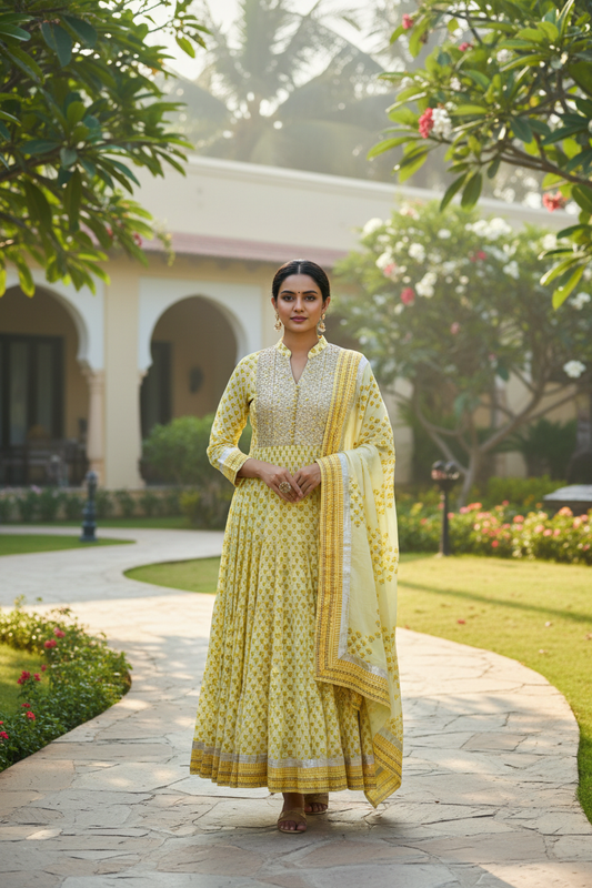 Rida Printed Anarkali Suit Set