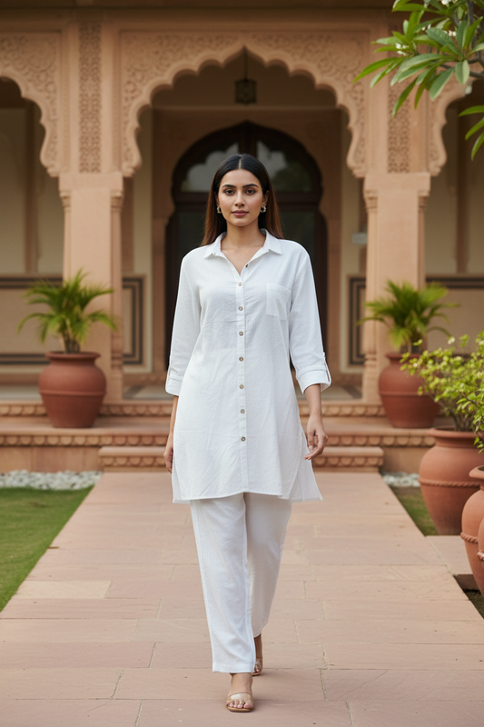 White Long Co ord Set