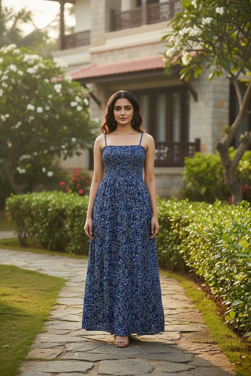 Printed Strappy Long Dress