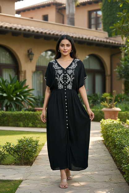 Black Thread Work Maxi Dress