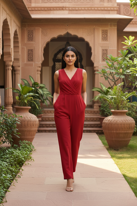 Daisy Red Cut Sleeves Jumpsuit