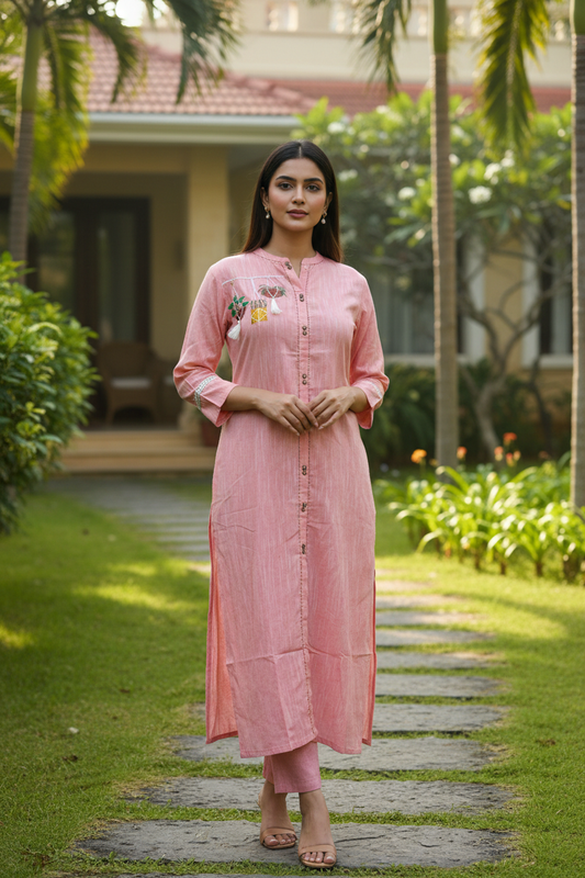 Peach Thread Work Kurta