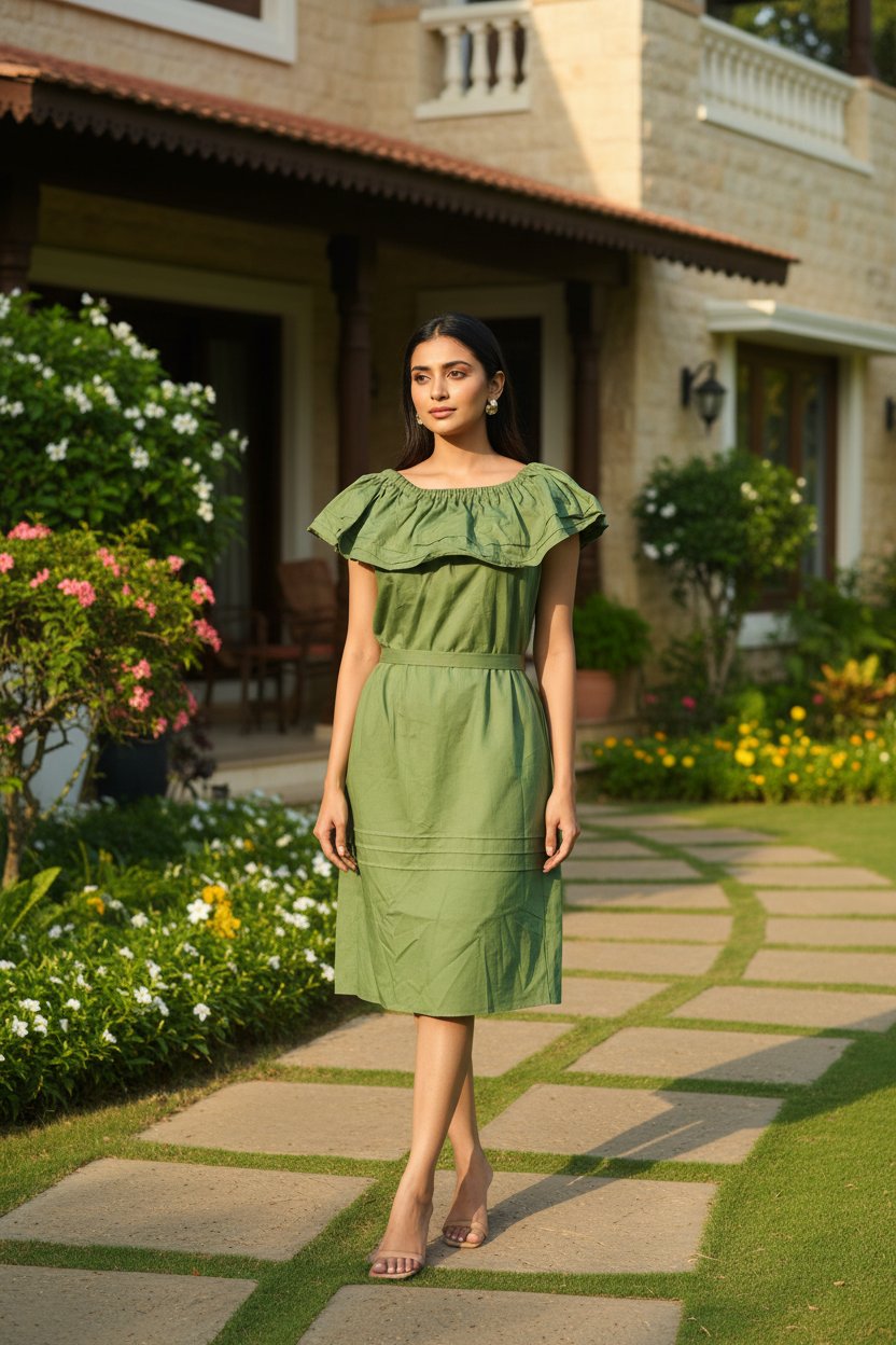 Olive Green Off Shoulder Dress