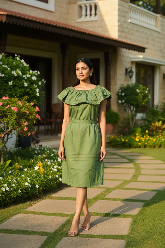 Olive Green Off Shoulder Dress
