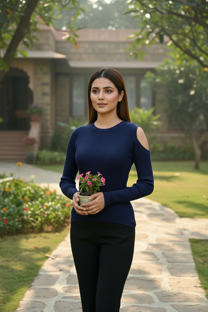 Cut-Out Sleeve Knit Top