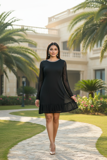 Black Sheer Ruffle Dress