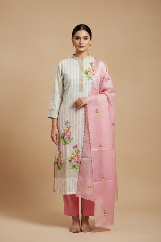 Keeza White Printed Suit Set