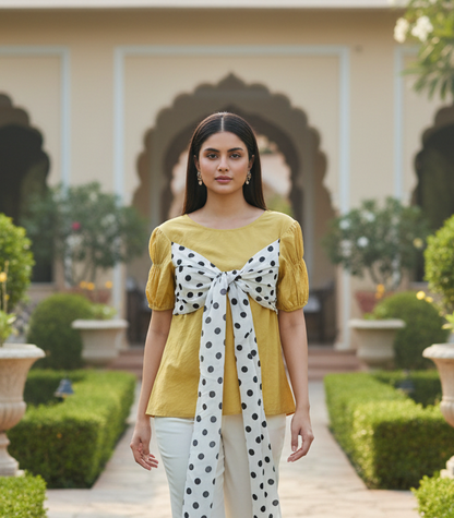 Yellow Front Polka Dot Bow Top