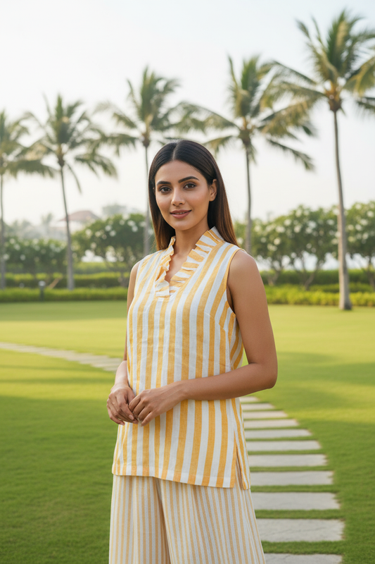 Yellow Striped Short Kurti