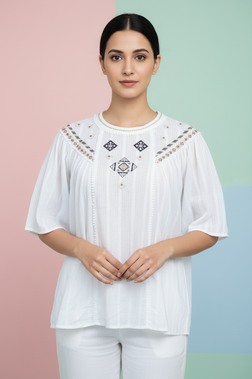 White Embroidered Top