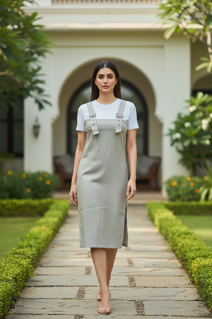 Beige Buckle Strap Sheath Dress