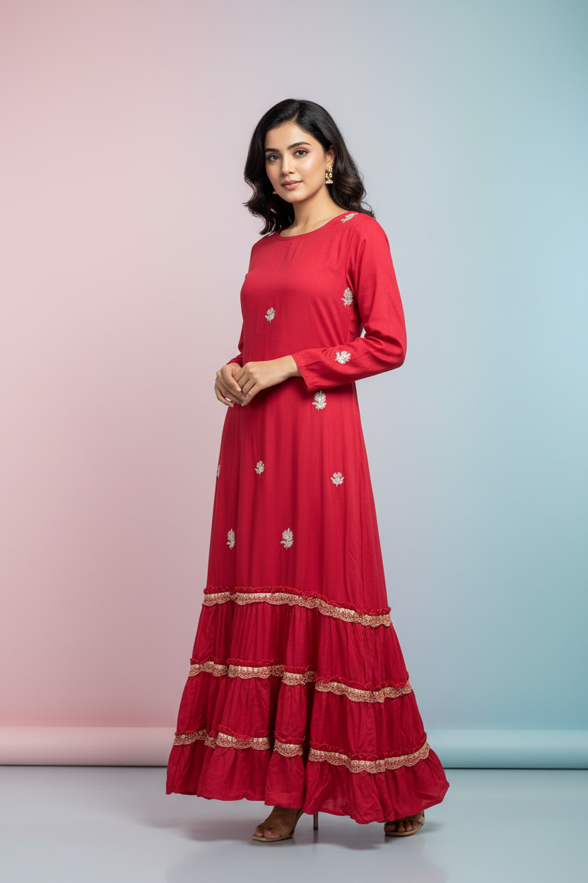 Navika Embroidered Flared Maxi
