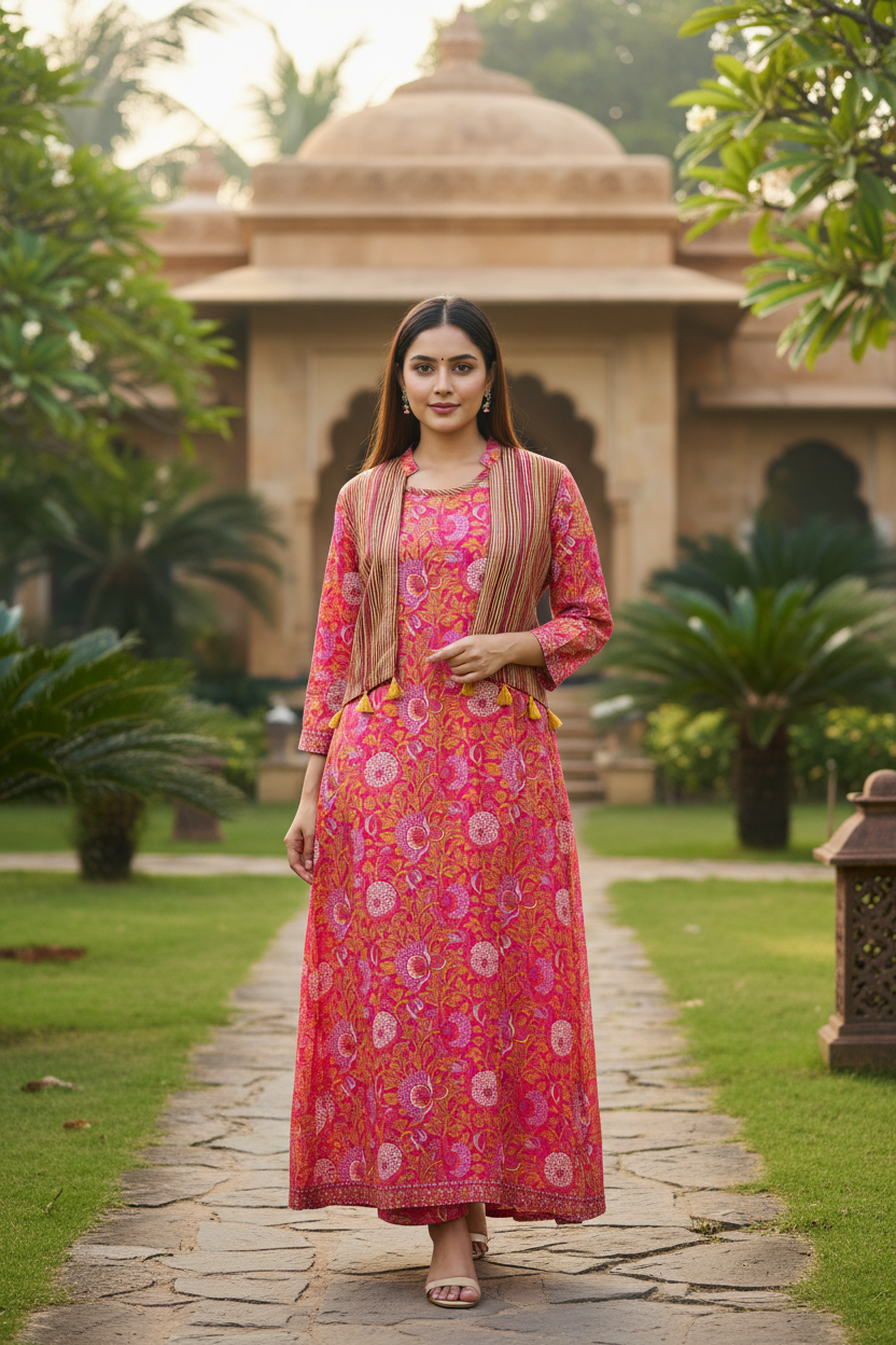 Floral Printed Shrug Style Kurta