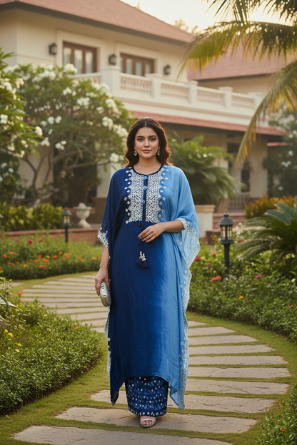 Blue Ombre Embroidered Kaftan