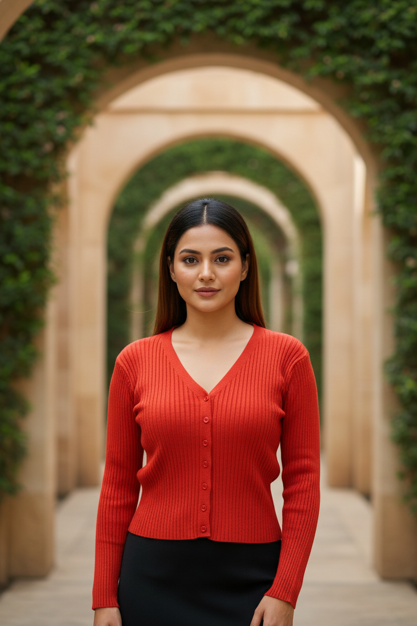 Red Front Buttoned Knitted Top