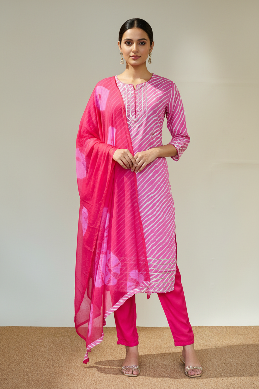 Devi Pink Printed Suit Set