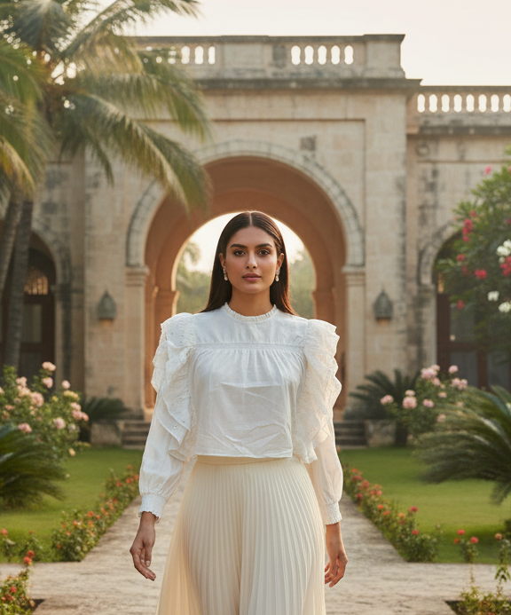 White Frill Full Sleeves Top
