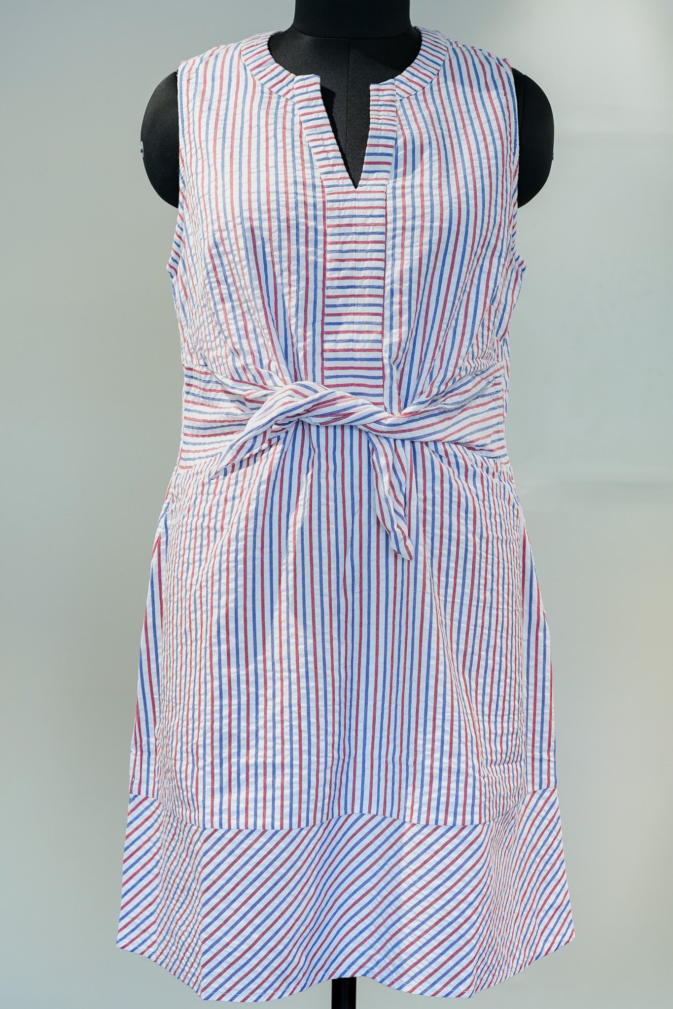 White Striped Cut Sleeves Dress