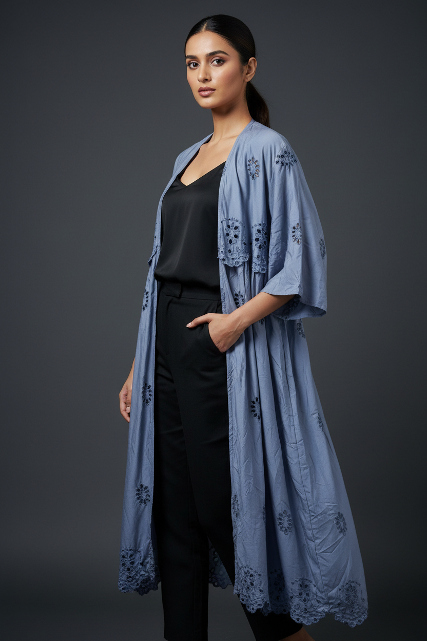 Blue Schiffli Work Cape