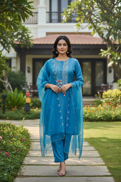 Sana Thread Embroidered Silk Suit Set