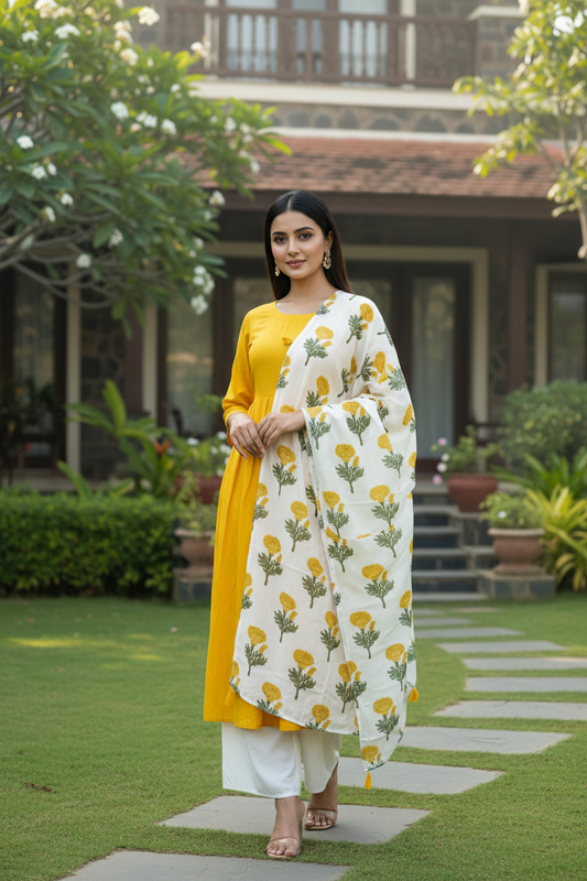 Anya Suit Set with Printed Dupatta