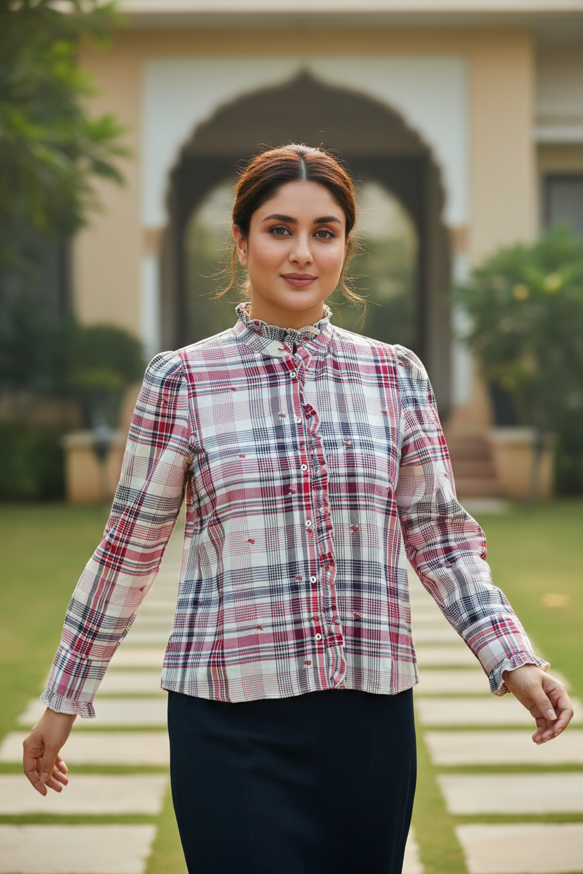 Red Check Full Sleeves Top