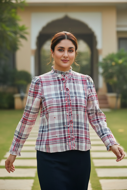 Red Check Full Sleeves Top
