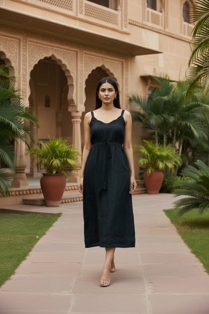 Black Lace Work Long Dress