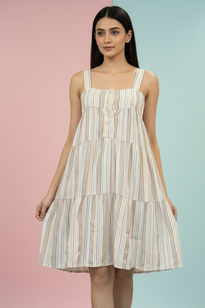 Front Buttoned Striped Dress