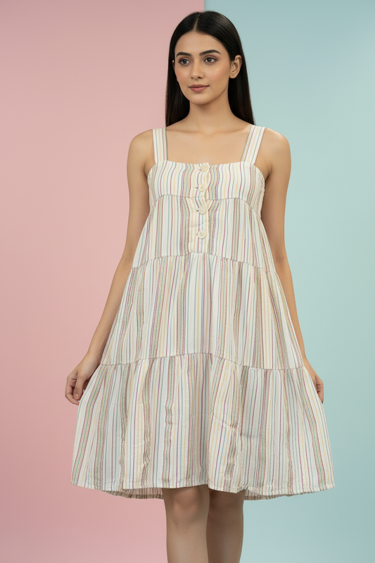 Front Buttoned Striped Dress