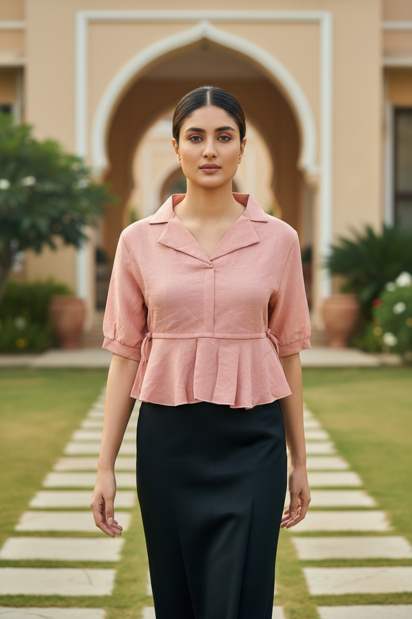 Peach Short Frill Top