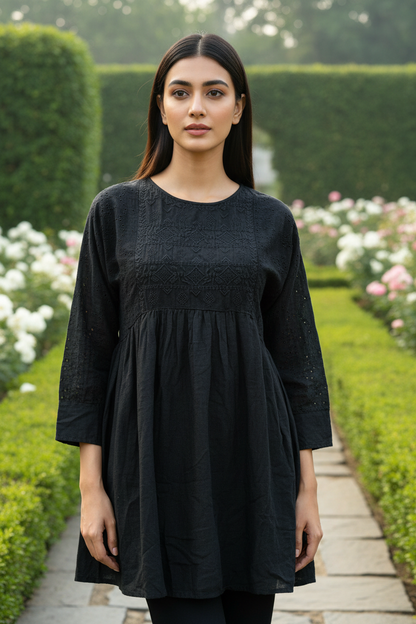 Black Front Elastic Short Dress