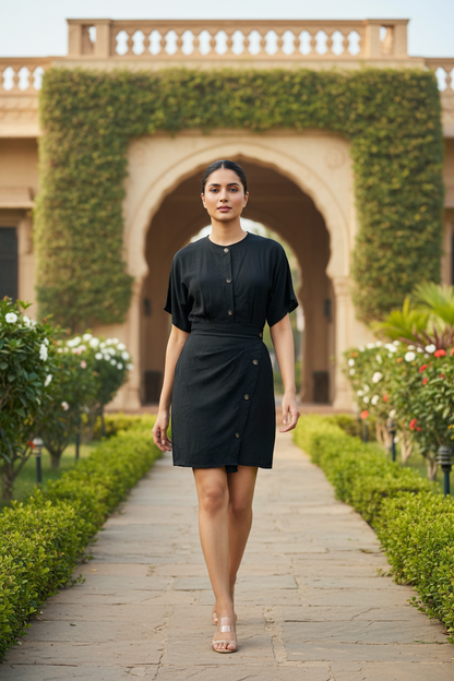 Black Wrap Around Short Dress