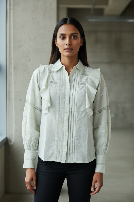 Green Frill Full Sleeves Shirt