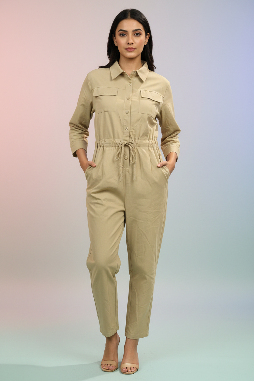 Beige Front Pocket Jumpsuit