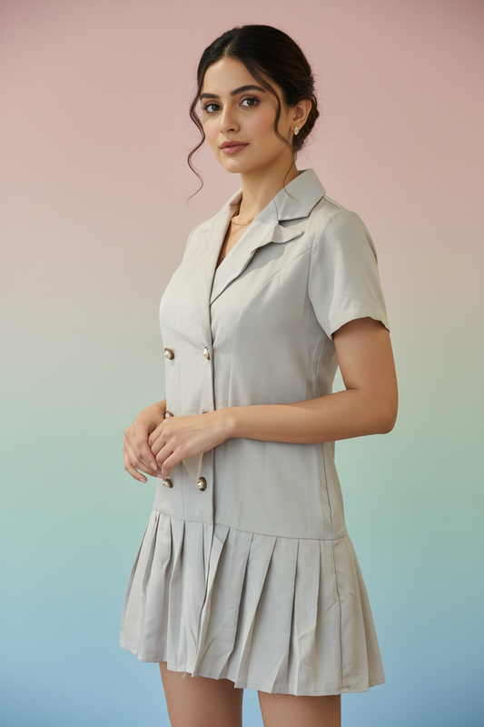 Off White Front Buttoned Short Dress