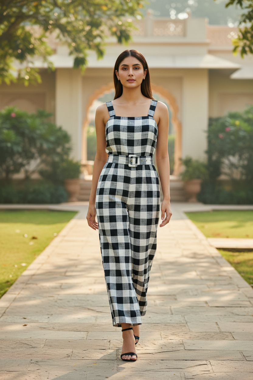 Black & White Belted Jumpsuit