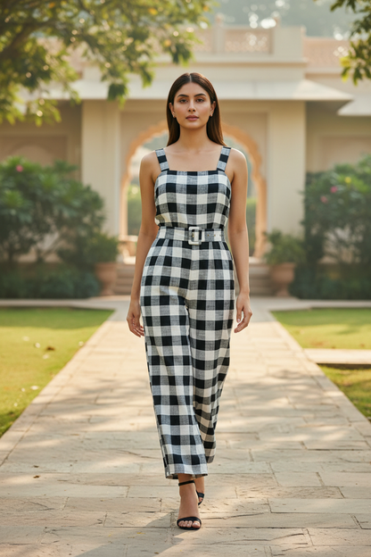 Black & White Belted Jumpsuit
